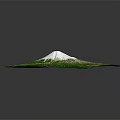3D Terrain Model Featuring White Volcanic Cone Surrounded by Green Vegetation and Farmland