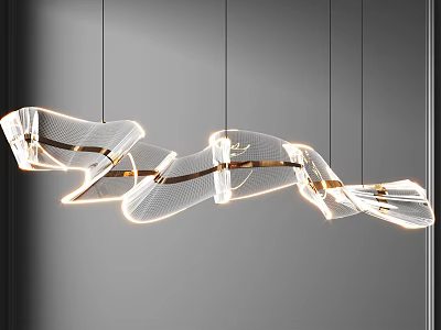 Modern Hanging Chandelier Featuring Curved Transparent Acrylic And Metallic Accents With Soft Lighting 3d model