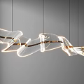 Modern Hanging Chandelier Featuring Curved Transparent Acrylic And Metallic Accents With Soft Lighting