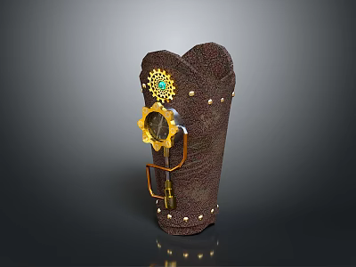 Brown Leather Sheath With Golden Decoration Green Gemstone And Rivets For Daily Use 3d model