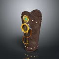 Brown Leather Sheath With Golden Decoration Green Gemstone And Rivets For Daily Use