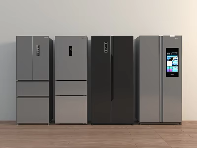 Modern Refrigerators And Freezers Various Models In Silver Black With Display And Multi Door Designs 3d model