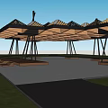 Outdoor Pergola Structure With Wooden Roof And Metal Supports In Green Park