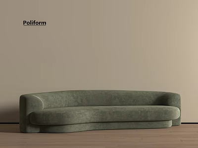 Poliform Green Curved Multi Person Sofa In Modern Living Space With Wooden Floor 3d model
