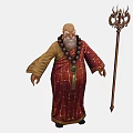 Man In Red Robe With Prayer Beads And Staff