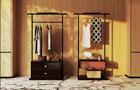 New Chinese style hanger solid wood hanger 3d model