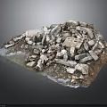 Natural Crushed Stones Pile With Irregular Shapes Against Dark Background