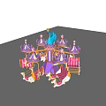 Amusement Park Carousel With Blue Swan Crown Purple Pink Decorations Stars And Striped Seats