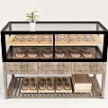 Display Cabinet Shelf With Glass Door Wooden Shelves Displaying Glasses Top Plant And Lower Drawers
