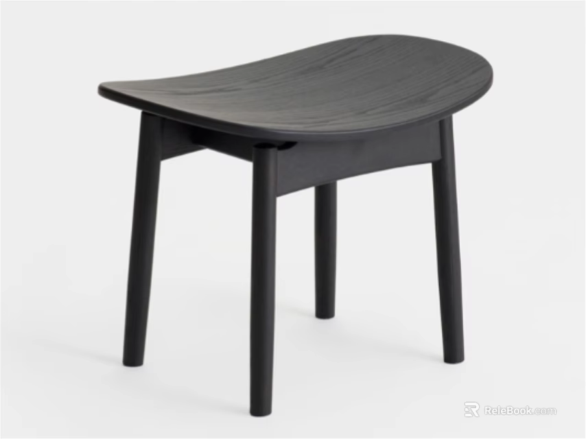 Modern Minimalist Wooden Stool With Curved Seat And Sleek Black Legs 3d model 