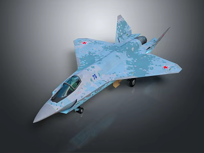 Blue Gray Camouflage Military Fighter Jet With Red Star Emblems Cockpit And Jet Engine 3d model