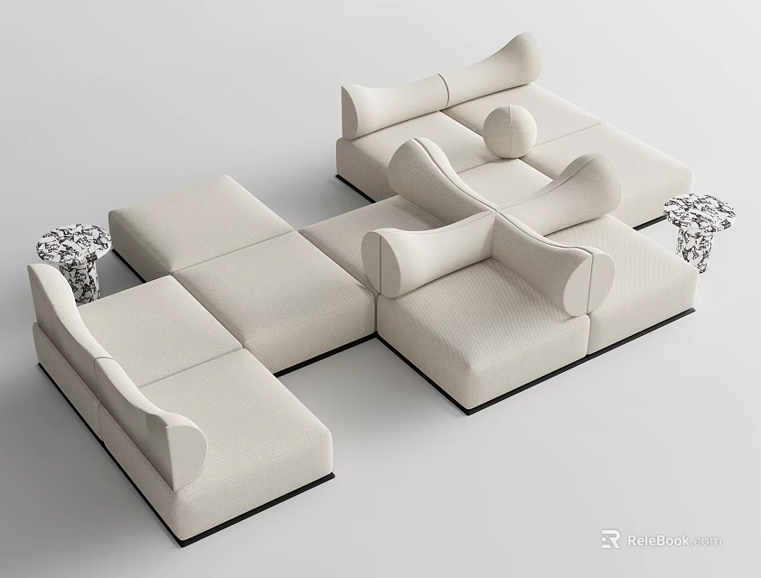 Modern Beige Modular Sofa Interior Design With Comfortable Seats And Armrests 3d model