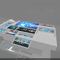 White Modern Interactive Display Table With Multiple Digital Screens Showing Content 3d model