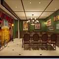 Retro Restaurant Dining Space With Vintage Decor Chinese Signs Round Table And Chairs