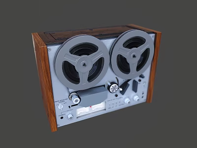 Vintage Tape Recorder With Wooden Frame Dual Tape Reels Control Panel Knobs And Buttons 3d model