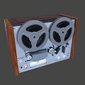 Vintage Tape Recorder With Wooden Frame Dual Tape Reels Control Panel Knobs And Buttons
