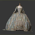 Vintage Elegant Blue Beige Long Dress With Floral Pattern And Decorative Details