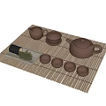 Traditional Brown Tea Set with Teapot Lidded Bowl Small Cups and Bamboo Mat