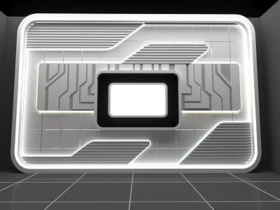 Futuristic Modern Tech-inspired Wall Featuring Geometric Patterns LED Lighting and Central Panel 3d model