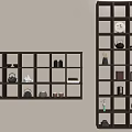 Dark Wooden Display Shelves With Multiple Compartments Holding Books Clock And Decorative Items