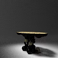 Modern Artistic Black Gold Dining Table With Round Speckled Top And Stacked Spheres Base