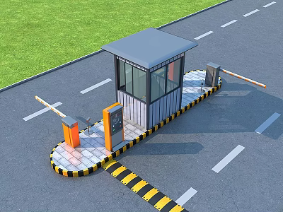 Modern Parking Entrance Facility With Guard Booth Barrier Gate And Warning Stripes 3d model