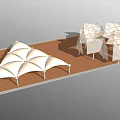 White Tensile Membrane Structures With Geometric Design And Multiple Support Columns For Outdoor Spaces