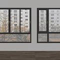 Modern Casement Windows With Black Frames Showing Buildings And Trees Outside 3d model