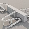 Modern Landscape Bridge Design Connecting Square Platform With Curved Structure And Supporting Pillars 3d model