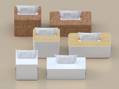 Various Design Tissue Boxes With Wooden And White Textures For Home Use 3d model