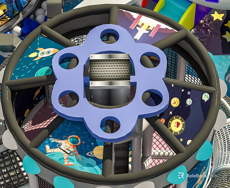 Shopping Mall Lobby Circular Blue Petal Design With Metal Center And Space Decorations 3d model 