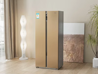 Gold Double Door Refrigerator In Modern Home Interior With Decorative Items 3d model