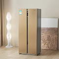 Gold Double Door Refrigerator In Modern Home Interior With Decorative Items