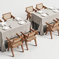 Stylish Modern Dining Table Set With Linen Tablecloth And Wooden Chairs And Tableware