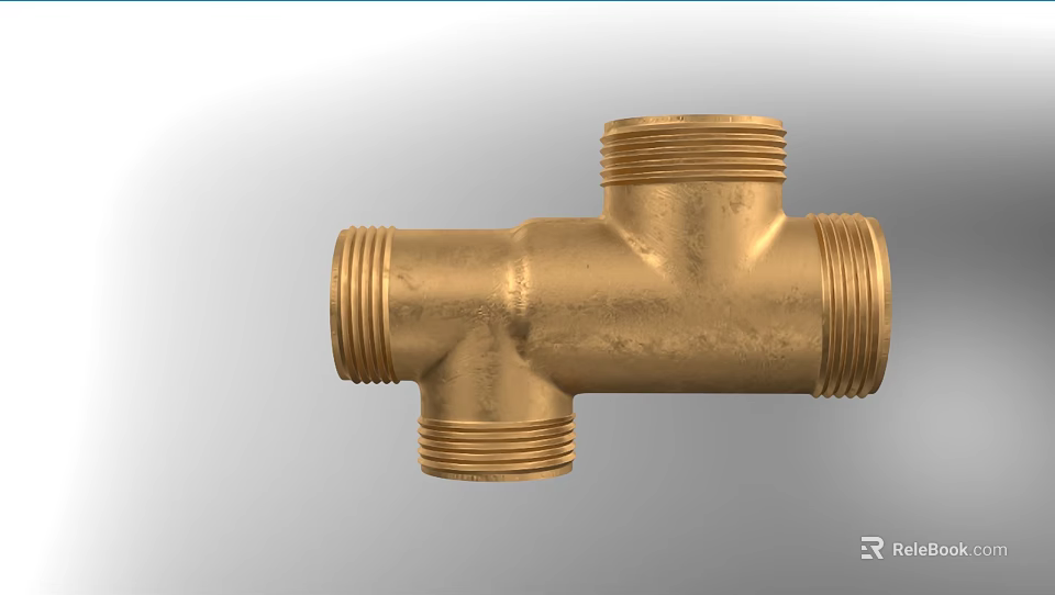 Brass Three Way Plumbing Fitting Durable Metal Connection Component For Pipe Systems 3d model 