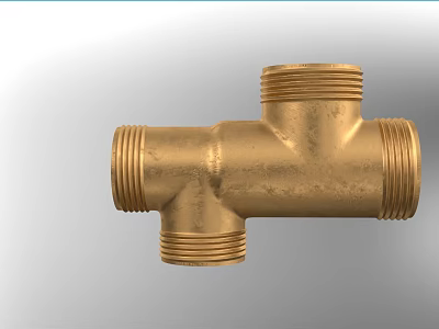 Brass Three Way Plumbing Fitting Durable Metal Connection Component For Pipe Systems 3d model
