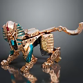 Detailed Golden And Blue Mechanical Lion Figure With Egyptian Decorative Details
