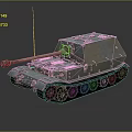 Military Tank with Long Barrel Tracks and Armored Body in Camouflage Paint