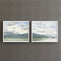 Scenic Landscape Paintings With Cloudy Sky Green Mountains And Sailboats On Water