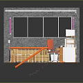 Cartoon Scene Interior With Sofa Table Red Stairs Paintings And Cabinets