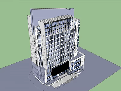 Modern High Rise Hotel Building With Glass Curtain Wall And Entrance Design 3d model