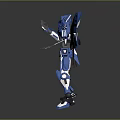 Blue And White Robot Game Movie Character With Mechanical Wings In Dynamic Action Stance