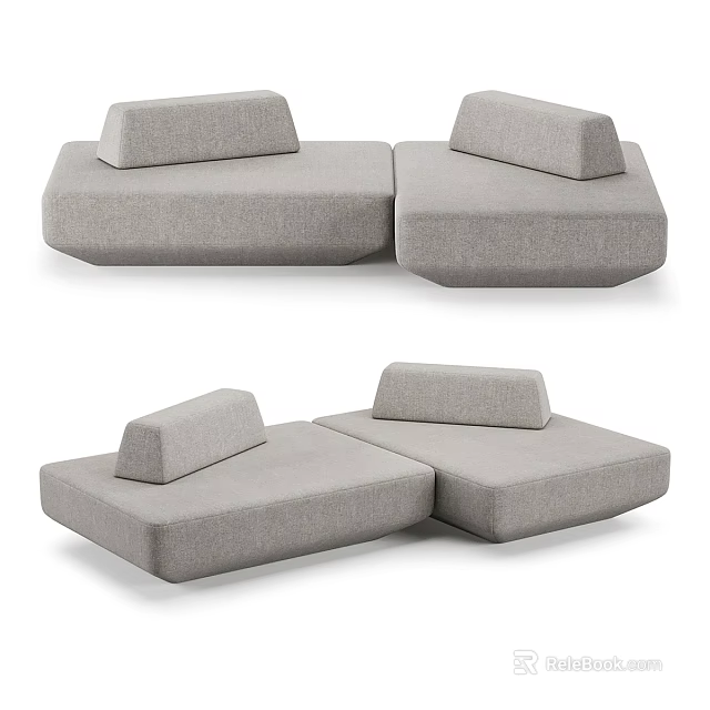 Light Gray Fabric Modular Sectional Sofa With Modern Geometric Design And Comfortable Cushions 3d model 