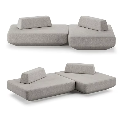 Light Gray Fabric Modular Sectional Sofa With Modern Geometric Design And Comfortable Cushions 3d model