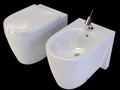 Modern White Toilet and Bidet with Sleek Smooth Finish in Contemporary Bathroom Design 3d model