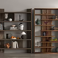 Wooden Shelving Units with Books Decorative Vases Fruits and Ornaments for Interior