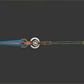 Blue Spear Weapon With Glowing Element Circular Ornament And Long Shaft Design