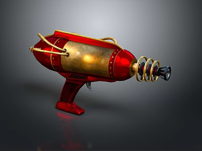 Vintage Red And Gold Metallic Weapon With Spiral Design And Handle 3d model