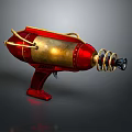 Vintage Red And Gold Metallic Weapon With Spiral Design And Handle