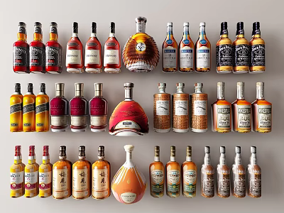 Various Wine Bottles and Glasses Collection With Different Colors and Shapes 3d model